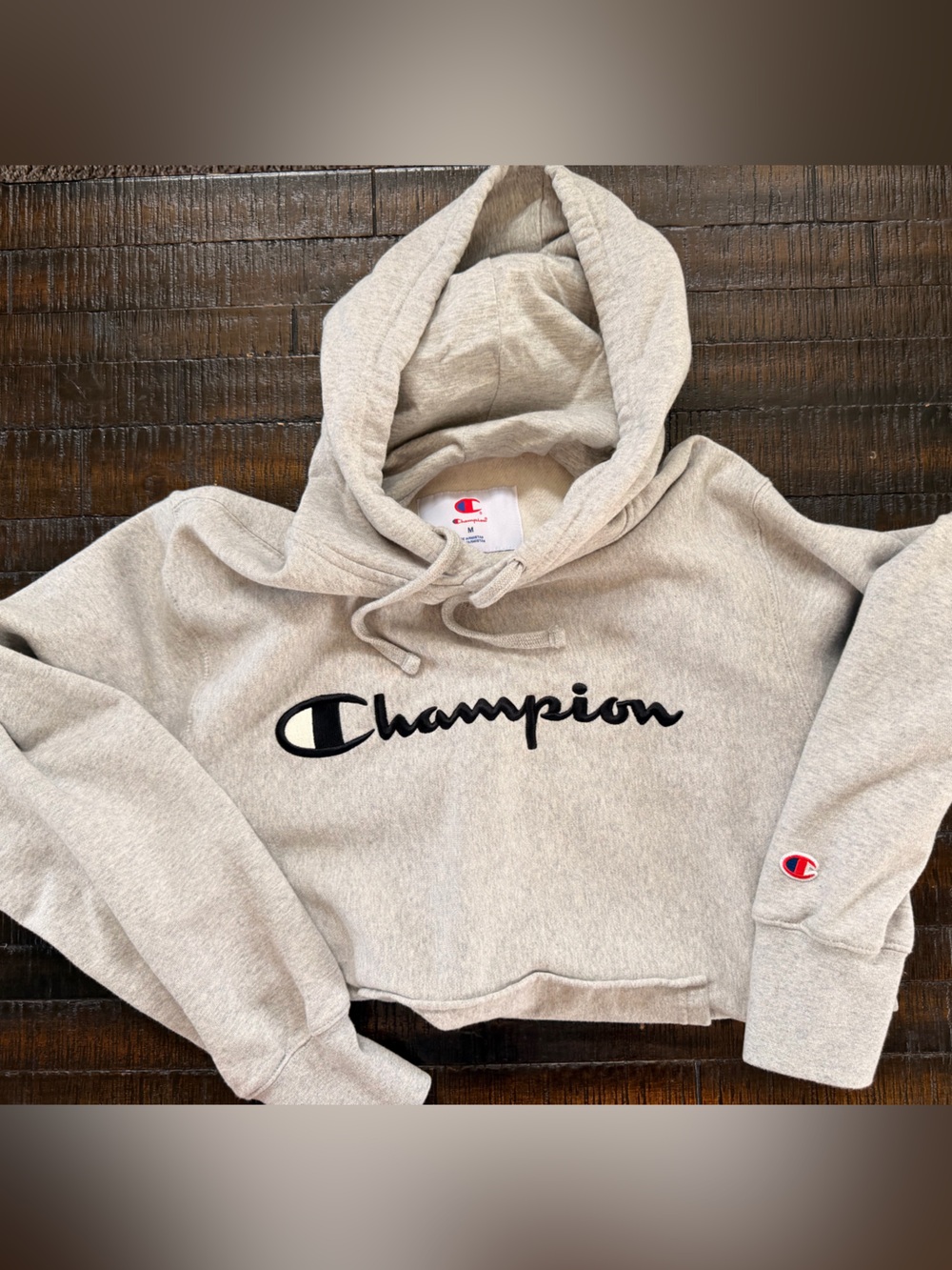 Champion Heather Beige Pullover Hoodie with Black Script Logo - Picture 1 of 2